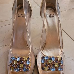 Vintage Stuart Weitzman Rose Gold and Clear Heels